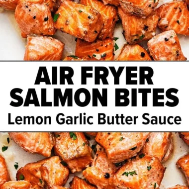 Crispy air fryer salmon bites served on a plate with dipping sauce