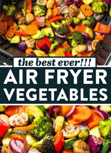 Colorful bowl of air fryer vegetables, showcasing crispy and healthy side dishes.