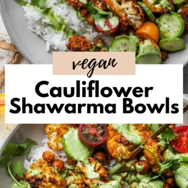Delicious Cauliflower Shawarma Bowl with fresh vegetables and sauce