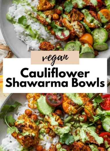 Delicious Cauliflower Shawarma Bowl with fresh vegetables and sauce