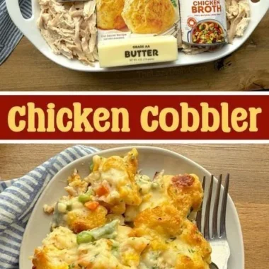 Delicious homemade chicken casserole baked with cheese and vegetables