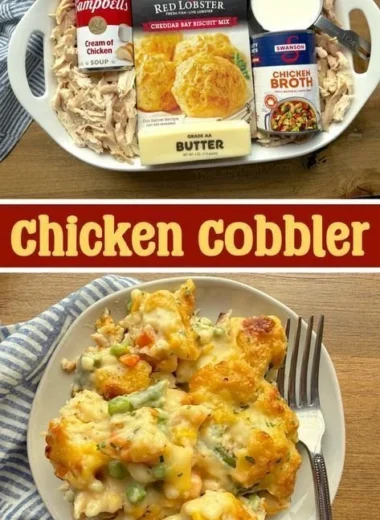 Delicious homemade chicken casserole baked with cheese and vegetables