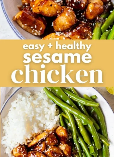 Delicious and healthy sesame chicken served with vegetables
