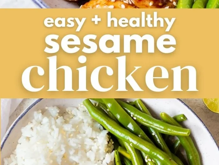 Delicious and healthy sesame chicken served with vegetables