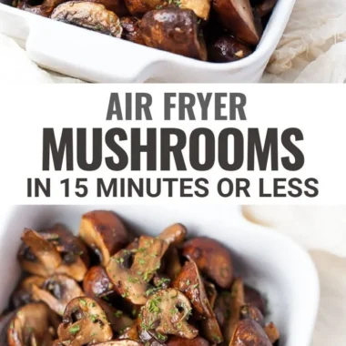 Crispy Garlic Air Fryer Mushrooms garnished with herbs
