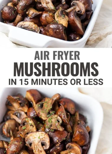 Crispy Garlic Air Fryer Mushrooms garnished with herbs
