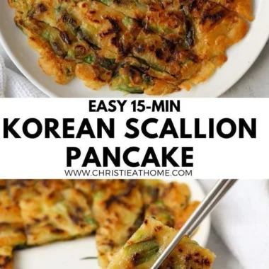Crispy Korean scallion pancakes served with dipping sauce