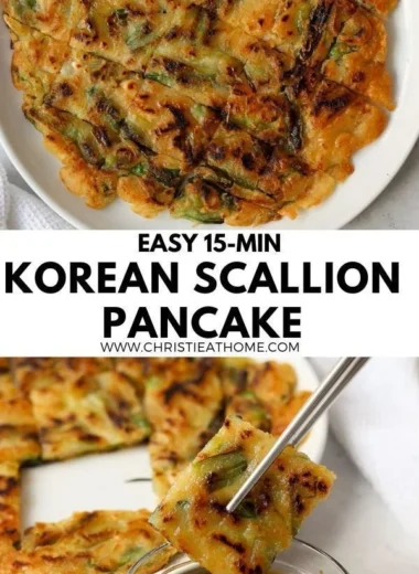 Crispy Korean scallion pancakes served with dipping sauce