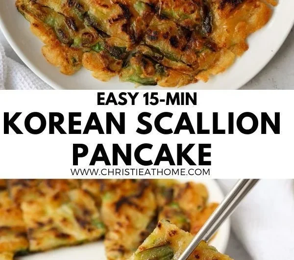 Crispy Korean scallion pancakes served with dipping sauce