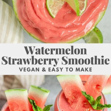 Refreshing watermelon smoothie in a glass garnished with mint leaves