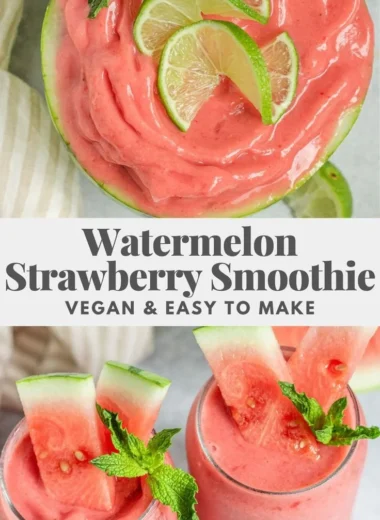 Refreshing watermelon smoothie in a glass garnished with mint leaves