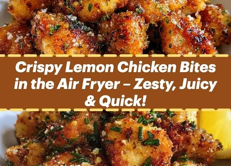 Crispy air fryer lemon chicken bites served with fresh herbs