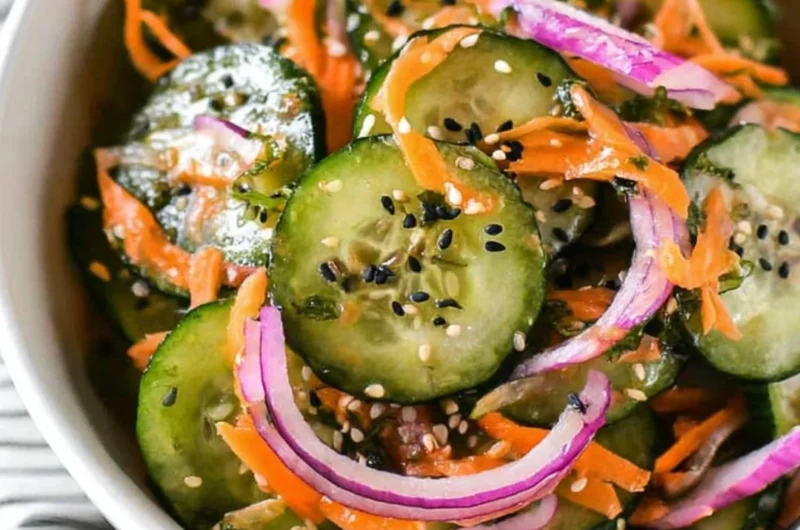 Asian Cucumber Salad with fresh ingredients for Paleo, Whole30, and Keto diets