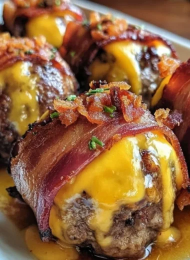 Bacon Cheeseburger Bombs served on a rustic wooden table