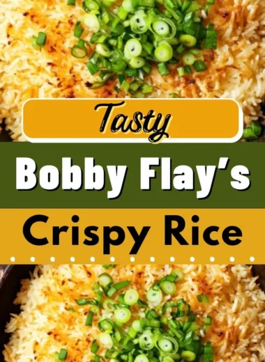 Bobby Flay's crispy rice served on a plate, showcasing its crunchy texture.