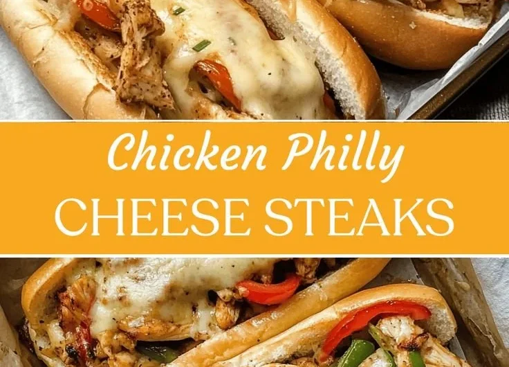Delicious Chicken Philly Cheese Steaks served on a toasted bun with melted cheese.