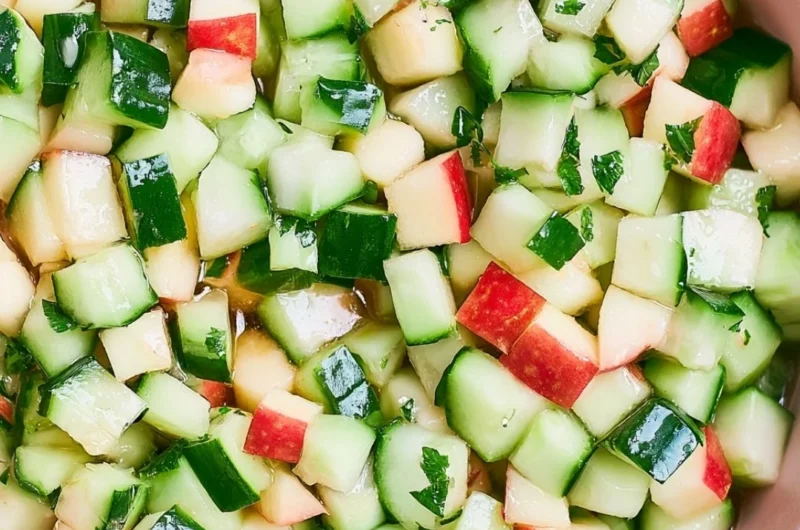 A vibrant cucumber apple salad served in a bowl with fresh ingredients