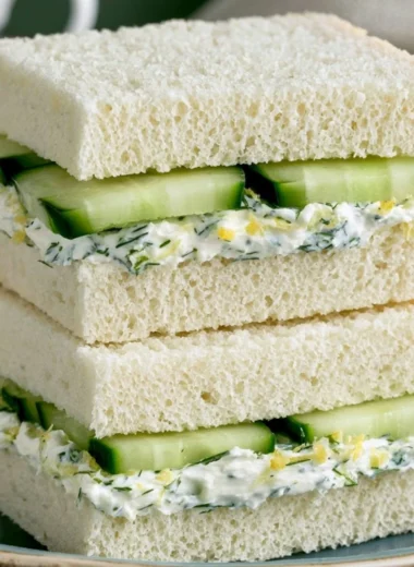 Freshly made cucumber sandwich with cream cheese on whole grain bread