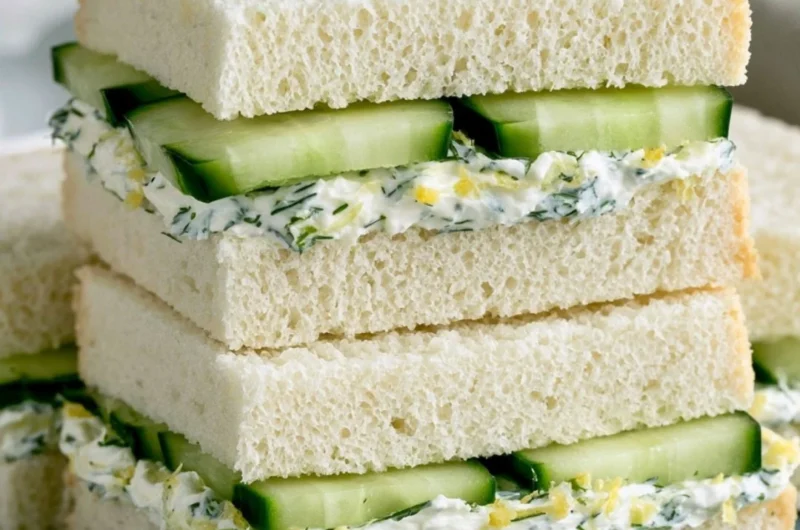Freshly made cucumber sandwich with cream cheese on whole grain bread