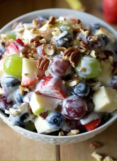 Fruit salad with honey yogurt dressing in a colorful bowl
