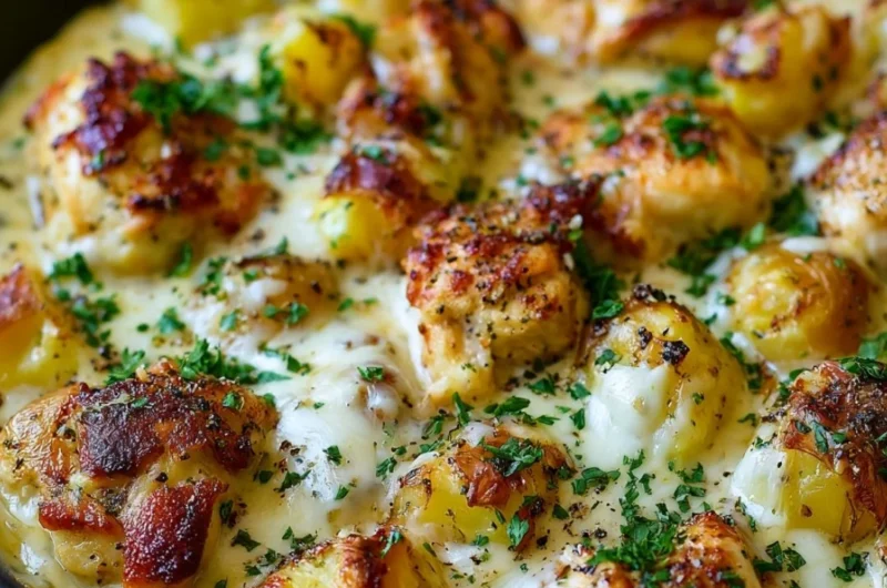 Delicious Garlic Parmesan Chicken served with roasted potatoes