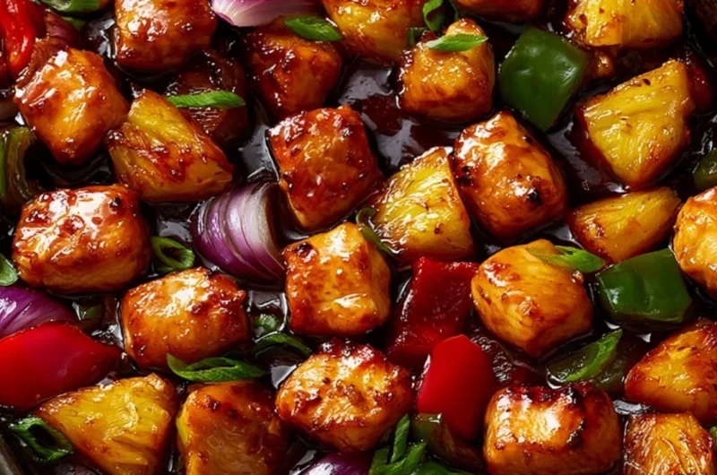 Delicious Hawaiian Chicken Sheet Pan with vibrant vegetables and tropical flavors.