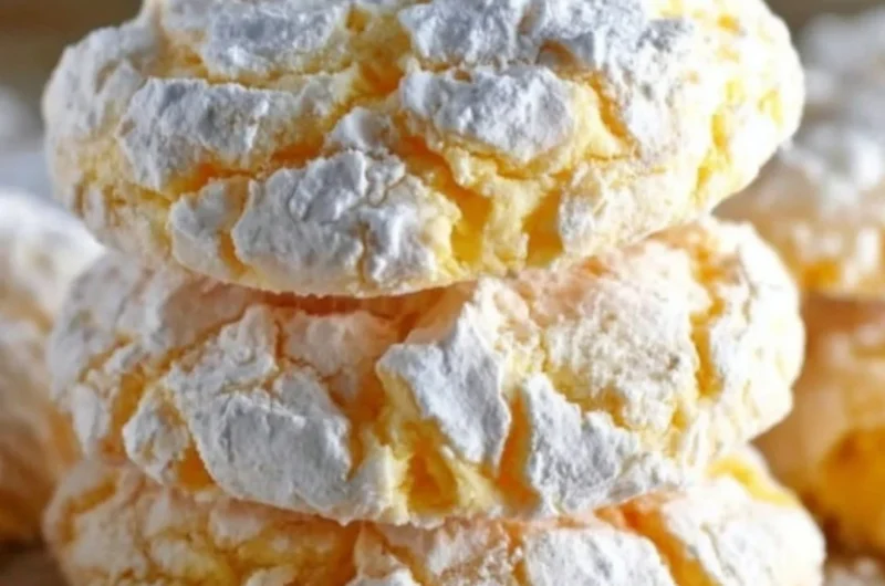 Freshly baked Lemon Cool Whip Cookies on a plate.