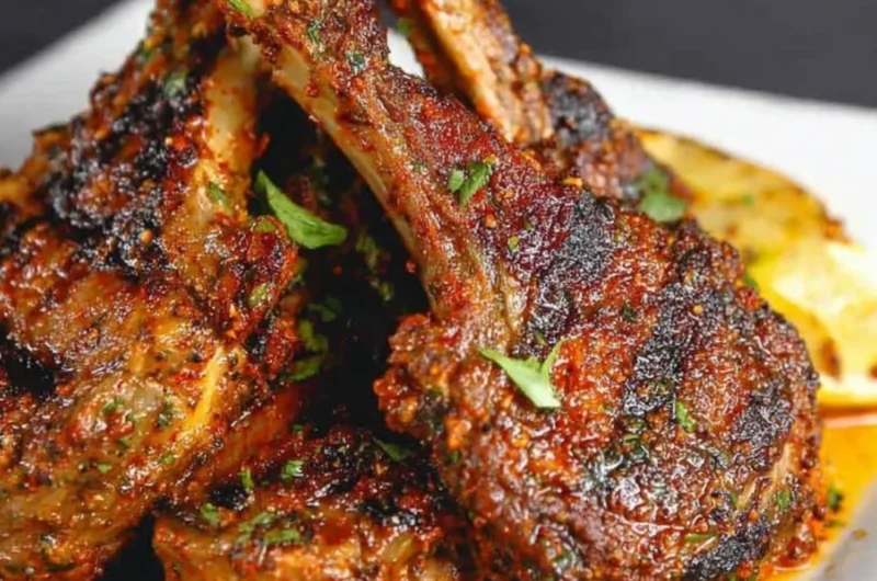 Oven-baked lamb chops seasoned and ready to serve for a gourmet meal.