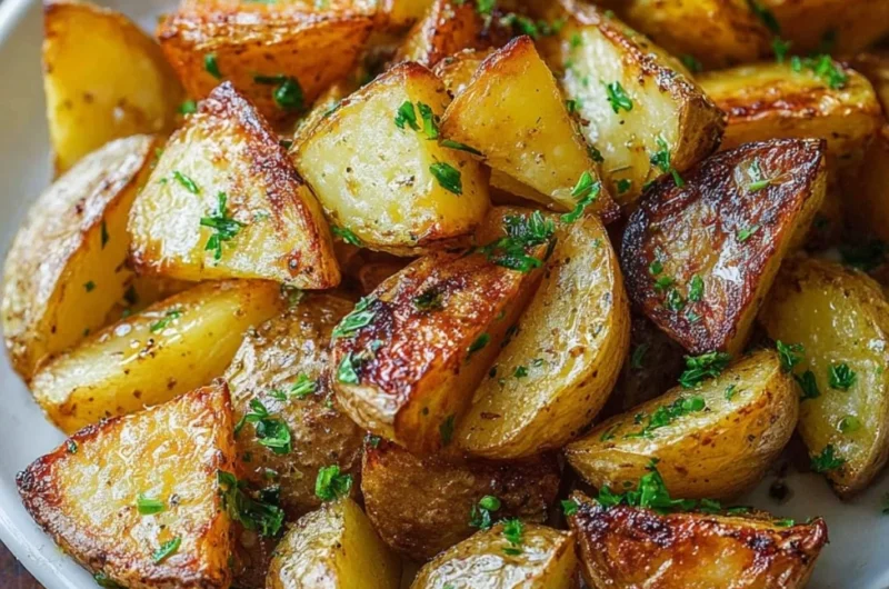 Perfectly roasted potatoes golden brown and crispy, served as a delicious side dish.