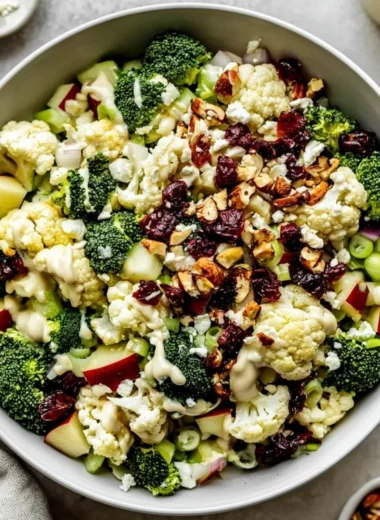 Fresh Apple Broccoli Cauliflower Salad with vibrant colors and healthy ingredients