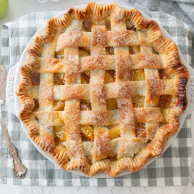 Homemade apple pie with golden crust and fresh apple filling