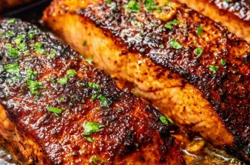 Delicious Cajun Honey Butter Salmon served with vegetables