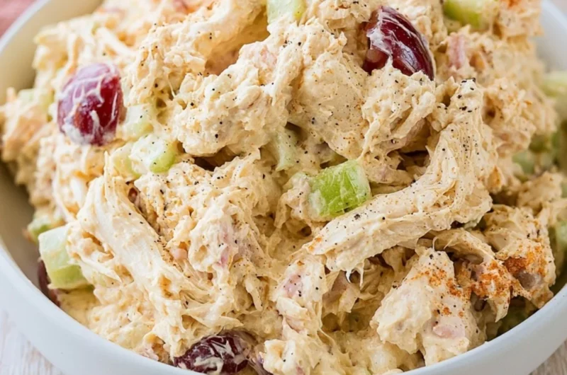 Delicious Cozy Cottage Cheese Chicken Salad served in a bowl with fresh ingredients.