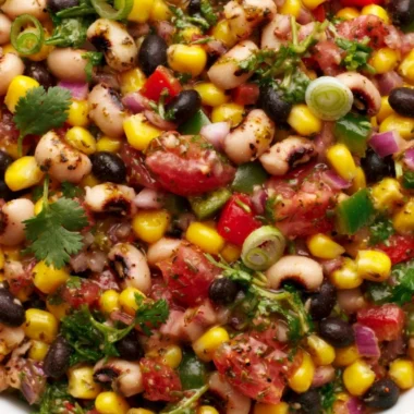 A cozy bowl of Cowboy Caviar filled with fresh vegetables and beans