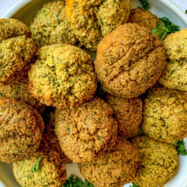 Plate of cozy homemade falafel garnished with fresh ingredients