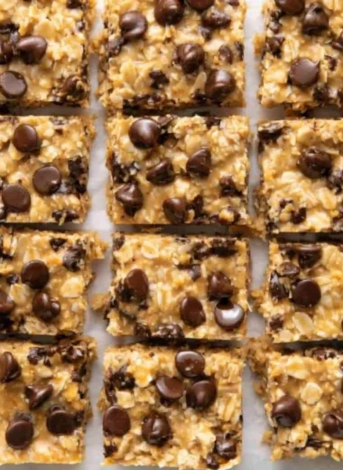 No-bake peanut butter oatmeal bars served on a rustic wooden table