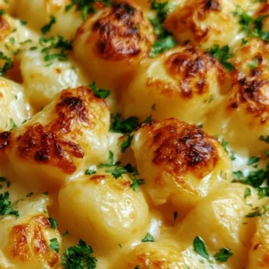 Delmonico Potatoes served on a plate with herbs and seasoning