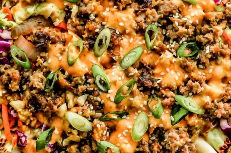 Inside Out Egg Roll in a Bowl with colorful vegetables and savory filling