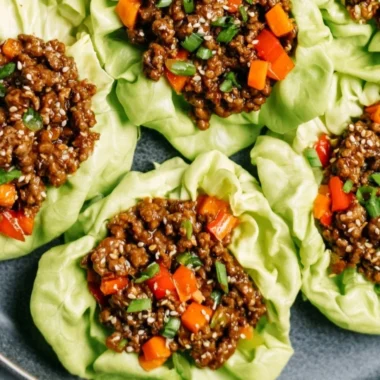Healthy ground beef lettuce wraps served with fresh ingredients.