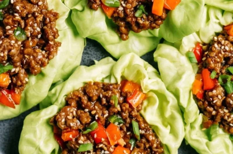 Healthy ground beef lettuce wraps served with fresh ingredients.