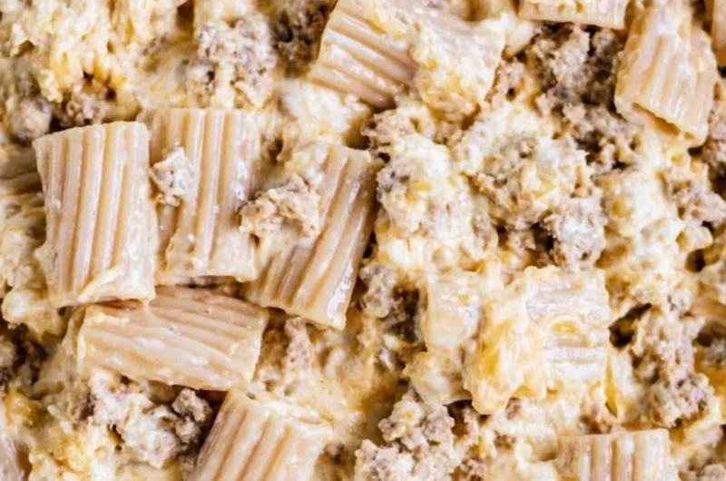 Delicious homemade cheeseburger pasta served in a bowl with cheese and herbs.