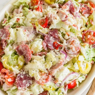 Italian Grinder Salad with fresh vegetables and meats in a bowl