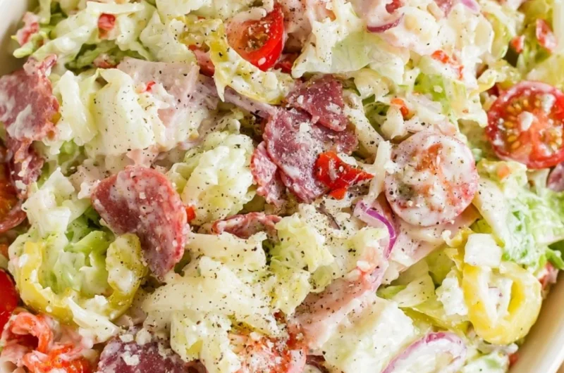 Italian Grinder Salad with fresh vegetables and meats in a bowl