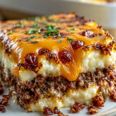 Delicious meatloaf served with creamy mashed potatoes and melted cheese