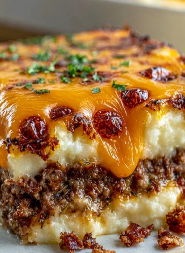 Delicious meatloaf served with creamy mashed potatoes and melted cheese