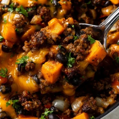 Southwestern ground beef sweet potato skillet, a hearty and nutritious dish