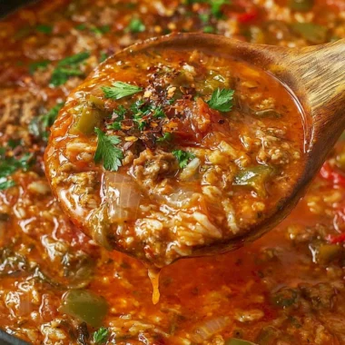 Delicious bowl of Stuffed Pepper Soup with colorful peppers and herbs