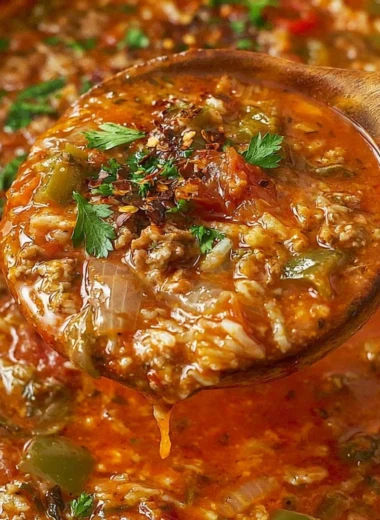Delicious bowl of Stuffed Pepper Soup with colorful peppers and herbs