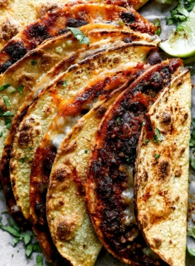 Crispy black bean tacos with smoky filling and cilantro lime sauce