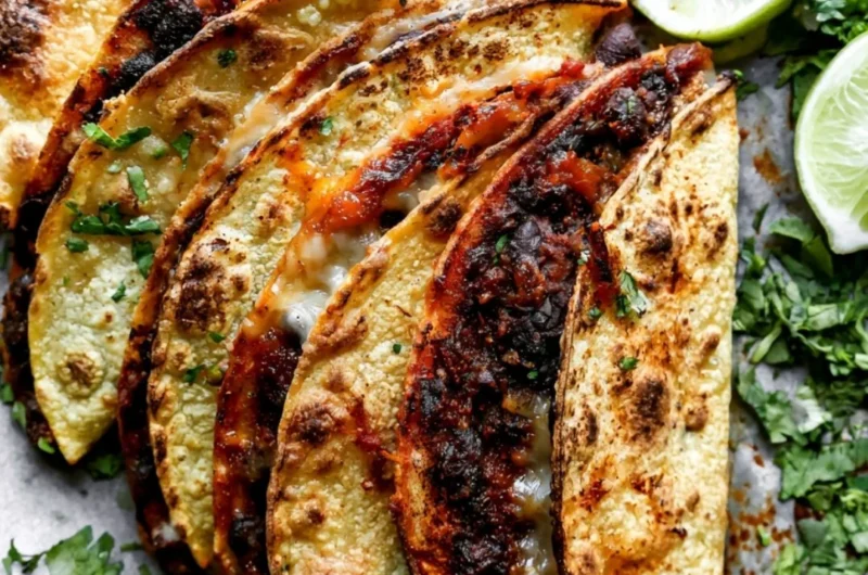 Crispy black bean tacos with smoky filling and cilantro lime sauce